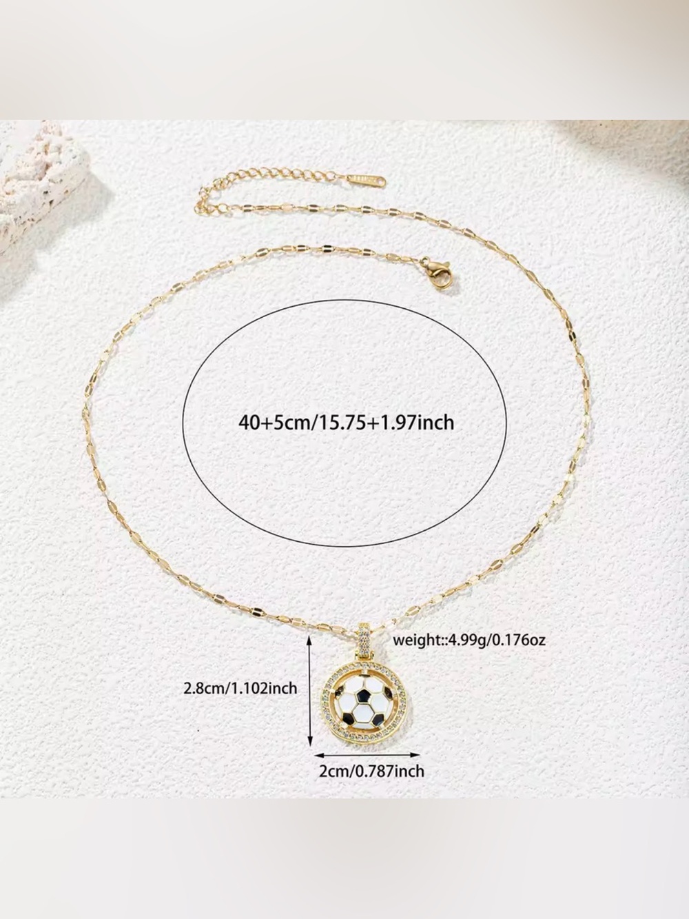 18K Gold Soccer Ball Enameled Micro Pave Diamond Inlay Pendant Necklace Unisex - Picture 6 of 6